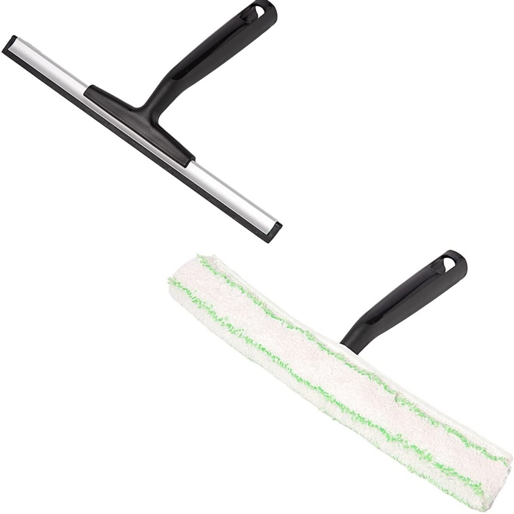 2pcs Squeegee - Microfiber Cloth & Rubber Blade Set - with Wall Storage Hook